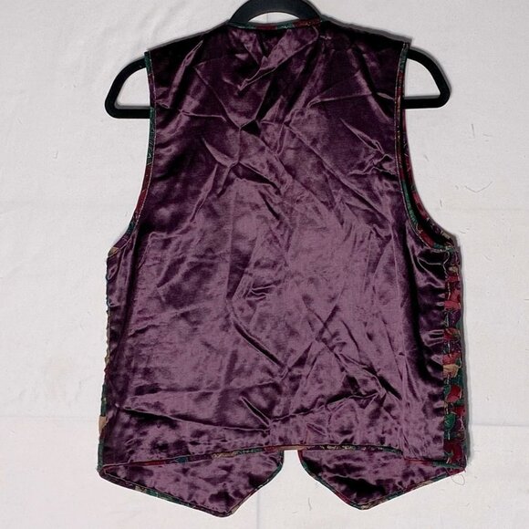 Vintage Handmade Woven Festive Print Vest with Purple Satin Back L - Picture 10 of 11